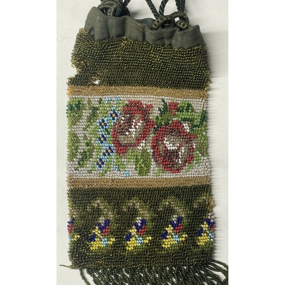 Antique Victorian Drawstring Beaded Purse 19th C. Art Nouveau Bag Glass - Picture 2 of 16